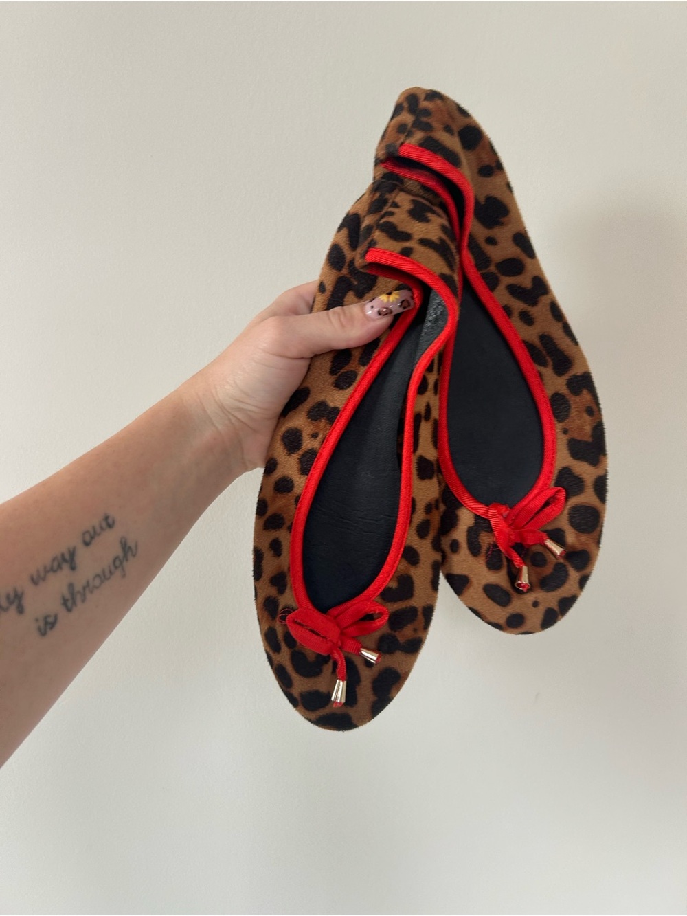 Leopard Print Ballet Flats with Red Trim
